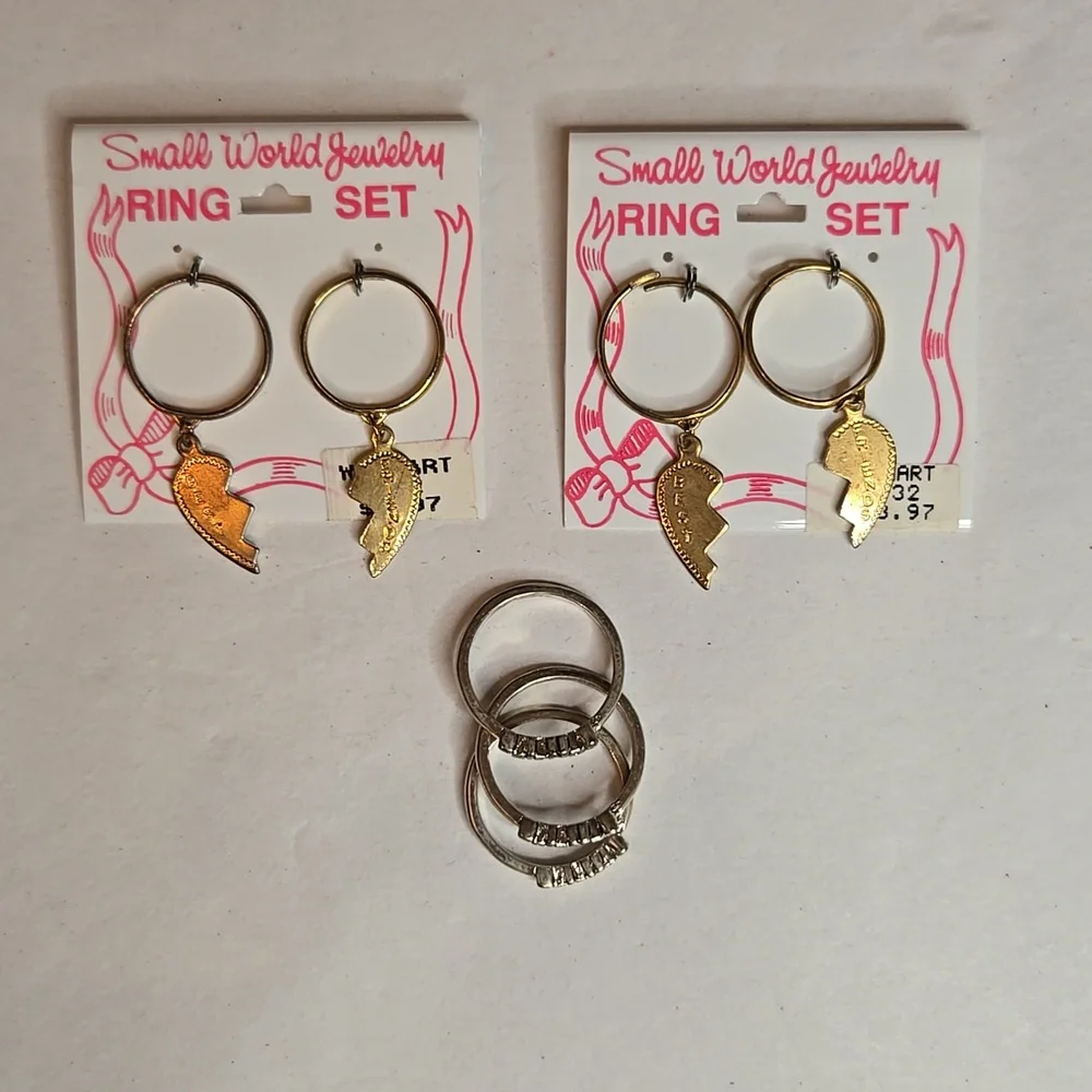 Vintage 90s NWT Best Friends Friendship Ring 2 Sets & 3 Matching Friends Rings